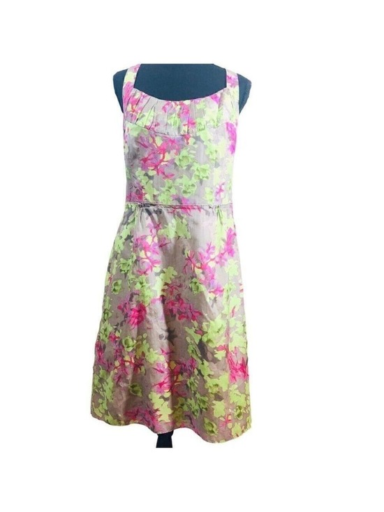 Banana Republic Dresses & Skirts - Banana Republic Green Pink Floral Silk Blend Sleeveless Dress Size 14